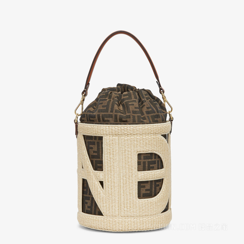 FENDI Step Out中号手袋 天然草编和FF布料手袋