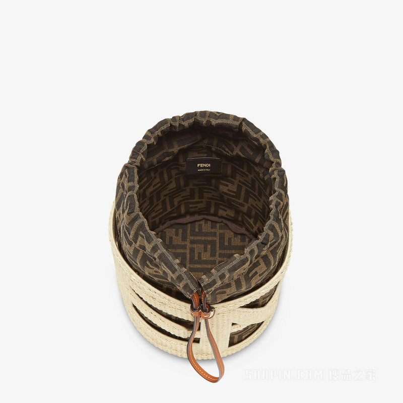 FENDI Step Out中号手袋 天然草编和FF布料手袋