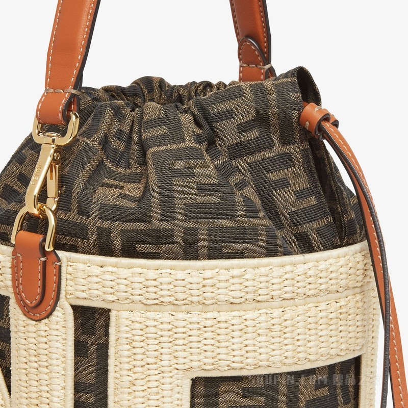 FENDI Step Out中号手袋 天然草编和FF布料手袋