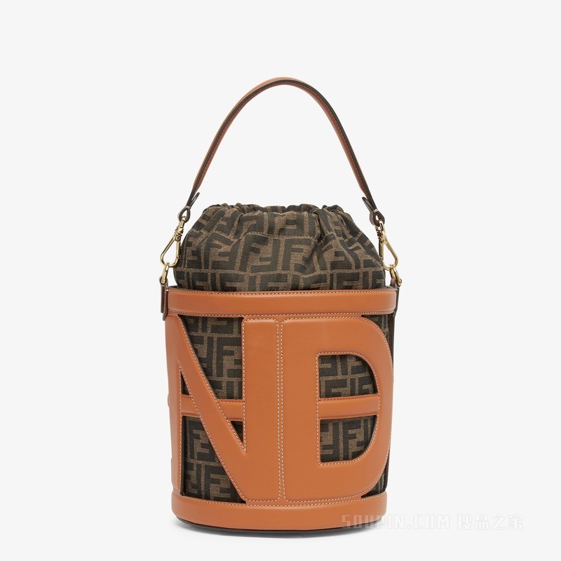 FENDI Step Out中号手袋 棕色皮革和FF布料手袋