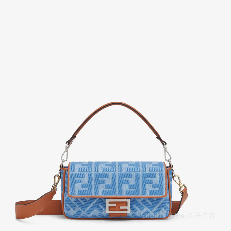 Baguette手袋 浅蓝色牛仔布手袋，饰有FF刺绣