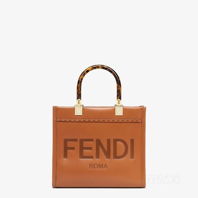 FENDI Sunshine小号手袋 棕色皮革手提袋