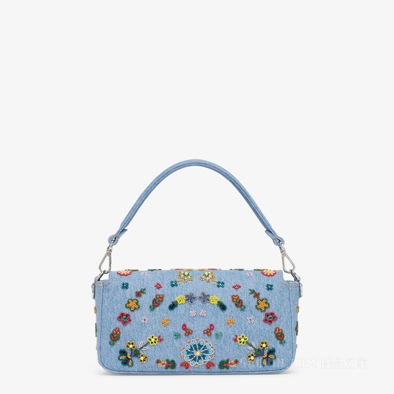 Baguette手袋 牛仔布再版手袋，饰有花卉刺绣