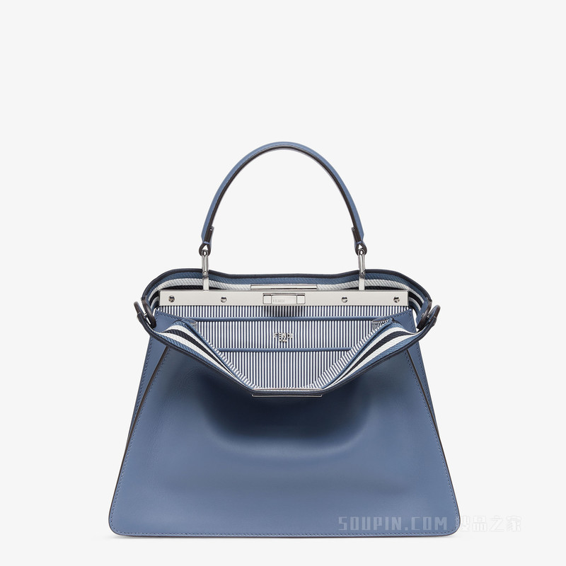 Peekaboo ISeeU中号手袋 蓝色皮革刺绣手袋