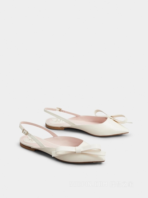 Slingback Bow Ballerinas in Patent Leather 奶油色