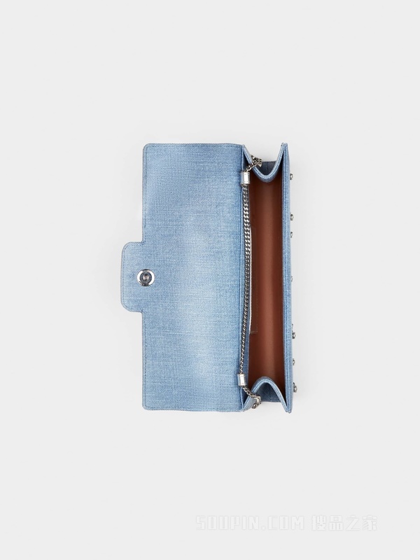 Flower Strass 珍珠钻扣牛仔布手拿包 浅蓝色