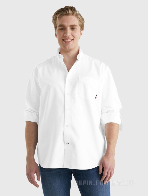 23新款春季男装牛津纺商务休闲尖角扣贴袋长袖衬衫30910
