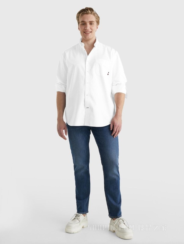 23新款春季男装牛津纺商务休闲尖角扣贴袋长袖衬衫30910