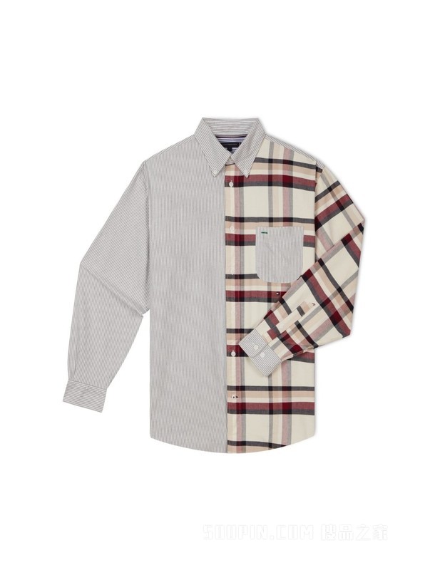 23新款早秋男装纯棉牛津纺格纹拼接宽松衬衫外套MW0MW31870