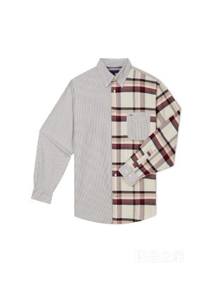 23新款早秋男装纯棉牛津纺格纹拼接宽松衬衫外套MW0MW31870