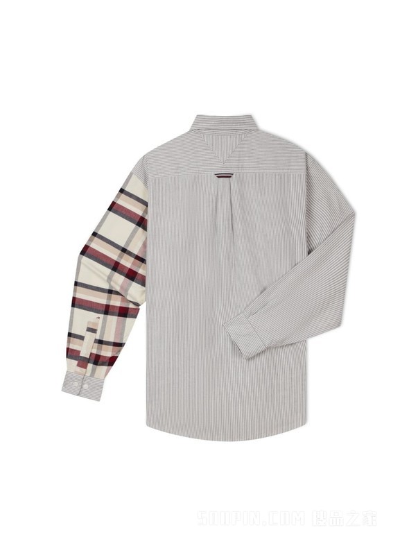 23新款早秋男装纯棉牛津纺格纹拼接宽松衬衫外套MW0MW31870