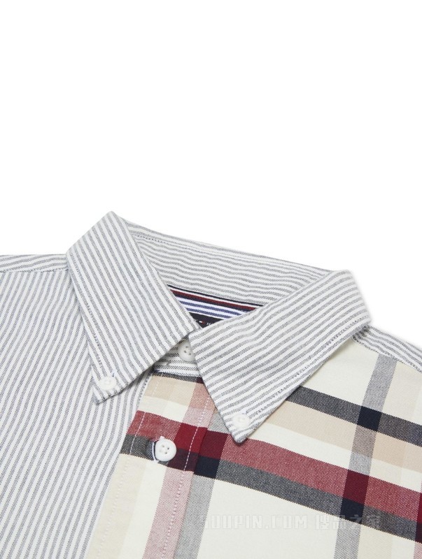 23新款早秋男装纯棉牛津纺格纹拼接宽松衬衫外套MW0MW31870