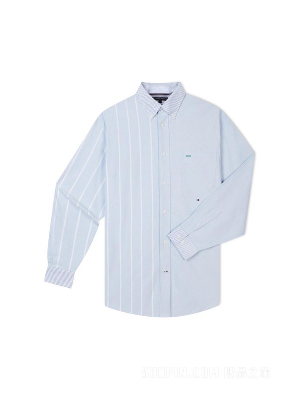 23新款早秋男装纯棉牛津纺粗细条纹拼接宽松衬衫外套32405