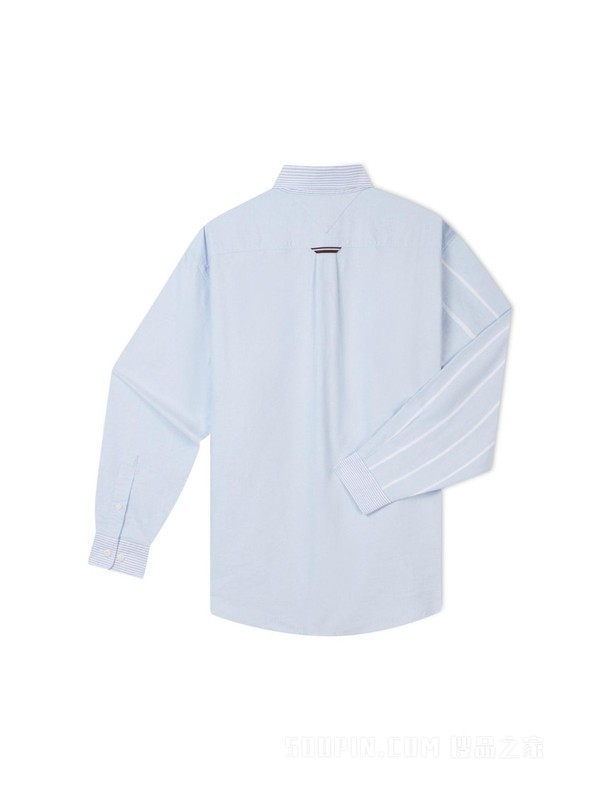 23新款早秋男装纯棉牛津纺粗细条纹拼接宽松衬衫外套32405