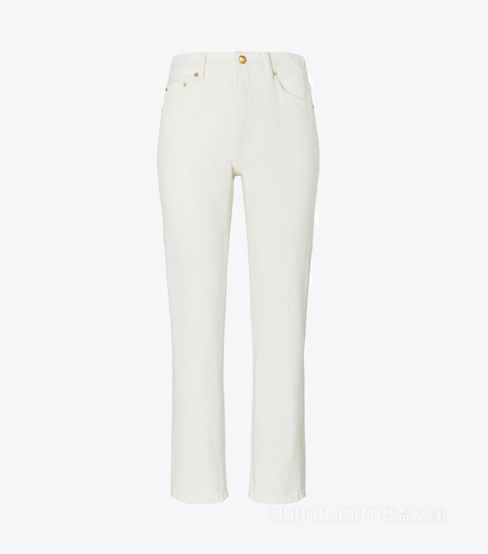 中腰七分牛仔裤 粉刷色