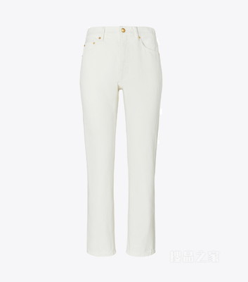 中腰七分牛仔裤 粉刷色