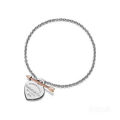 Return to Tiffany™ 系列纯银和 18K 玫瑰金 Lovestruck Heart Tag 手链，小号