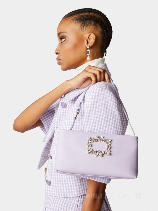 RV Nightlily Broche Vivier Buckle Mini Bag in Leather 紫色