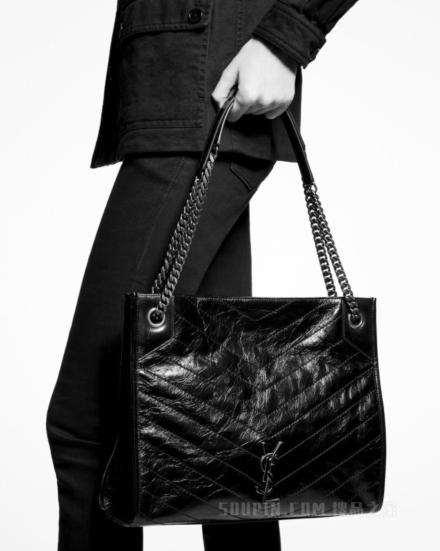 NIKI medium shopping bag in crocodile-embossed leather