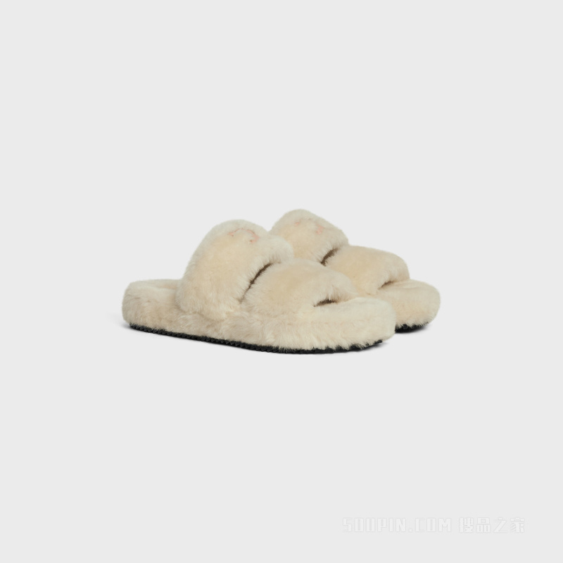 FUR SLIDES TRIOMPHE羊毛革露趾拖鞋 27653