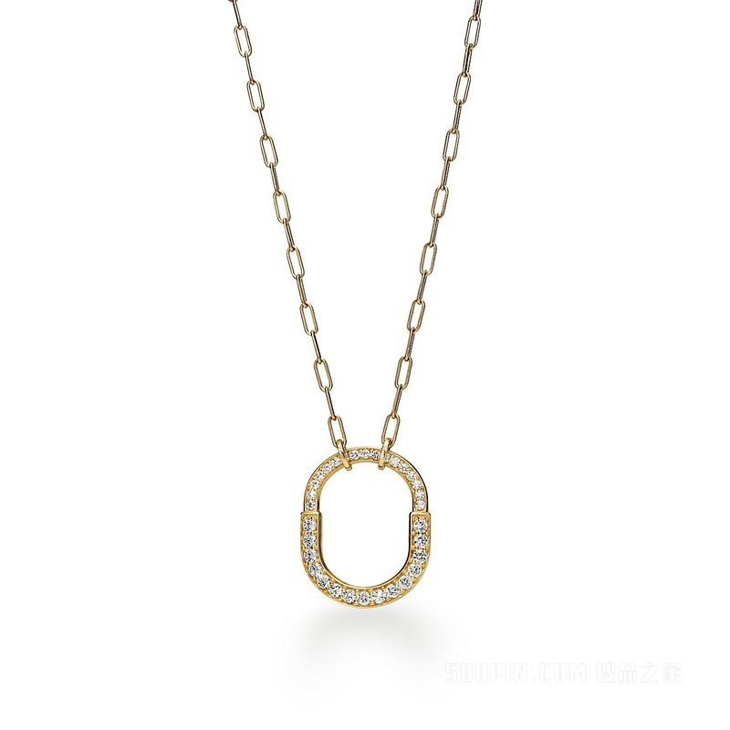 Tiffany Lock 系列 18K 黄金铺镶钻石项链，中号