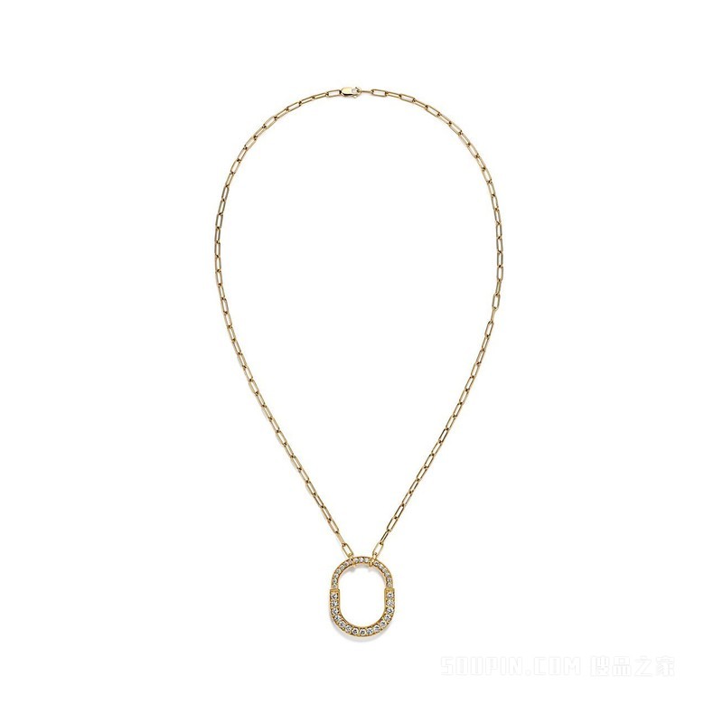 Tiffany Lock 系列 18K 黄金铺镶钻石项链，中号