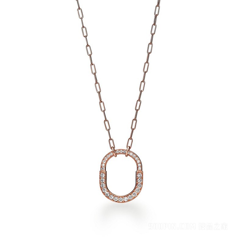 Tiffany Lock 系列 18K 玫瑰金铺镶钻石项链，中号