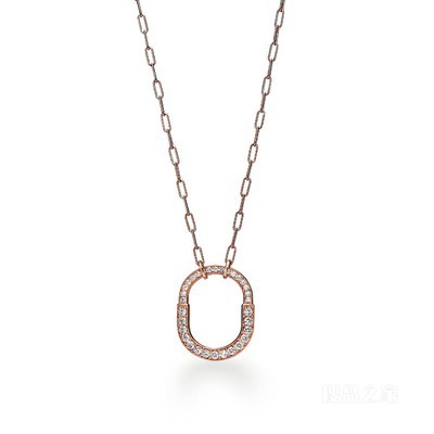 Tiffany Lock 系列 18K 玫瑰金铺镶钻石项链，中号