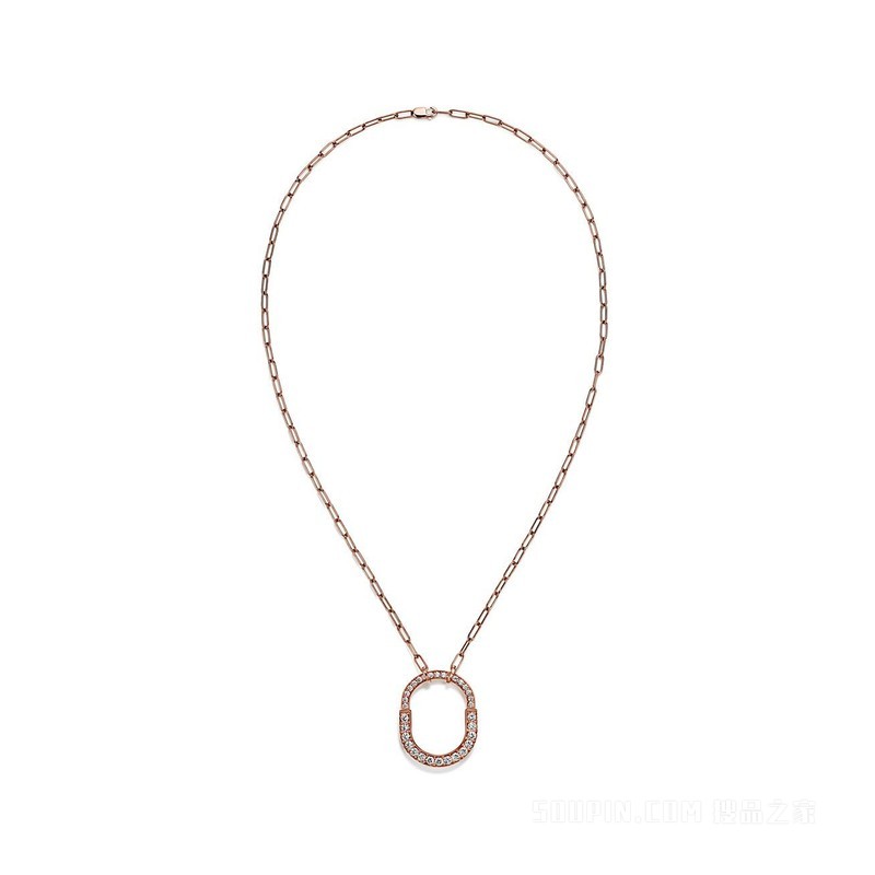 Tiffany Lock 系列 18K 玫瑰金铺镶钻石项链，中号