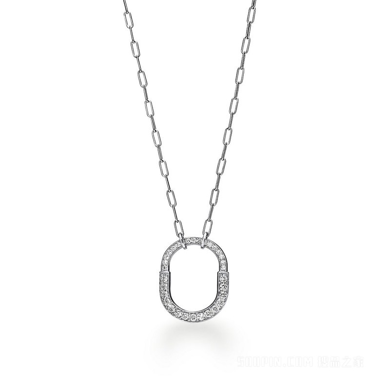 Tiffany Lock 系列 18K 白金铺镶钻石项链，中号