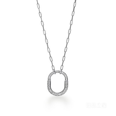 Tiffany Lock 系列 18K 白金铺镶钻石项链，中号