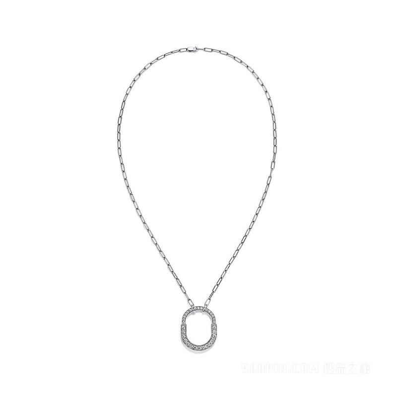 Tiffany Lock 系列 18K 白金铺镶钻石项链，中号