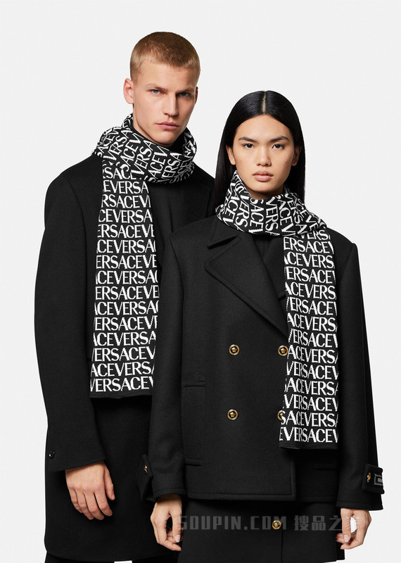 Versace Allover罗纹针织围巾