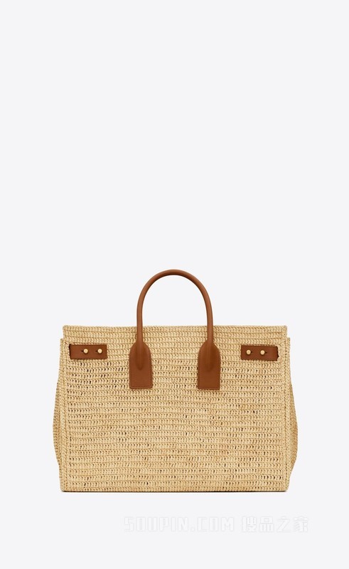 SAC DE JOUR中号拉菲草和植鞣皮革柔软手袋
