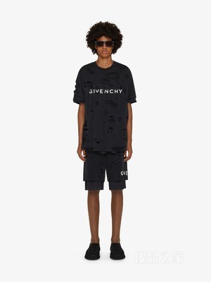 GIVENCHY LOGO超大版型破洞效果T恤