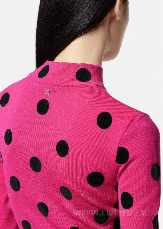 Polka Dot高领针织迷笛连衣裙