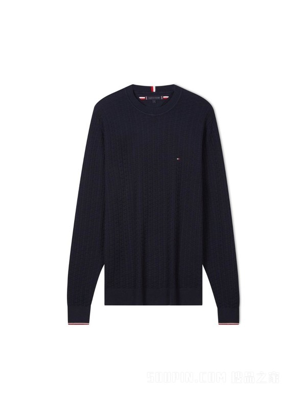 23新款秋冬男装纯棉简约小绣标拼色镶边合身版针织衫02550