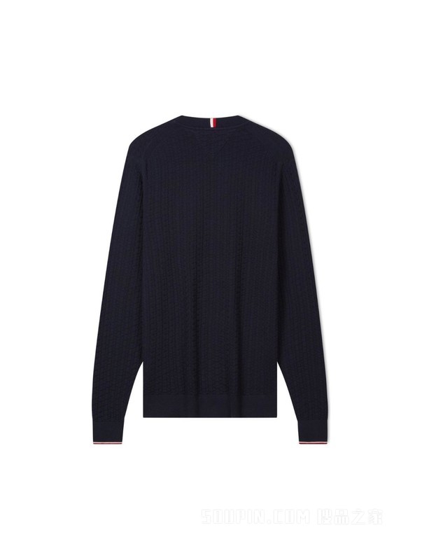 23新款秋冬男装纯棉简约小绣标拼色镶边合身版针织衫02550