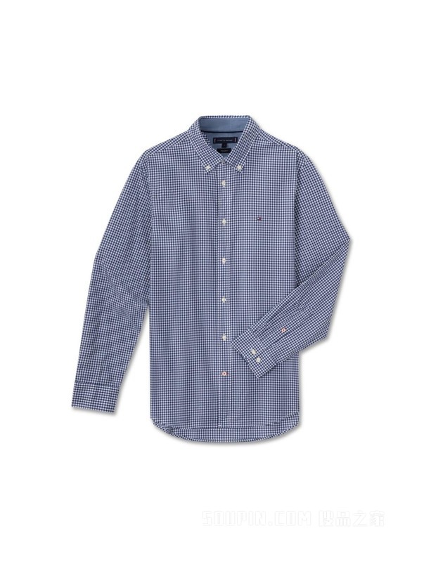 23新款秋冬男装纯棉简约绣标小格纹合身长袖衬衫XM0XM02578