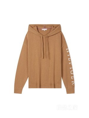 23新款秋季女装纯棉字母提花连帽套头合身针织衫XW0XW02686