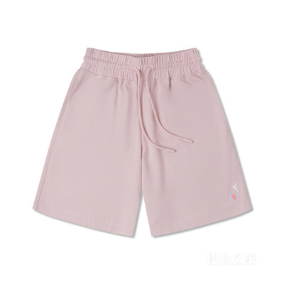 【女子】女宽松花朵图案运动中裤五分裤 女款 粉红色