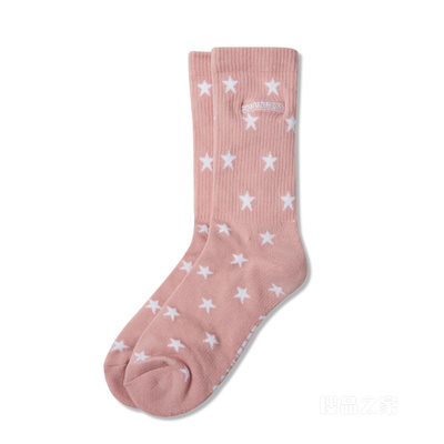 【男女同款】男女粉白星星中筒袜潮流运动袜 中性 粉红色
