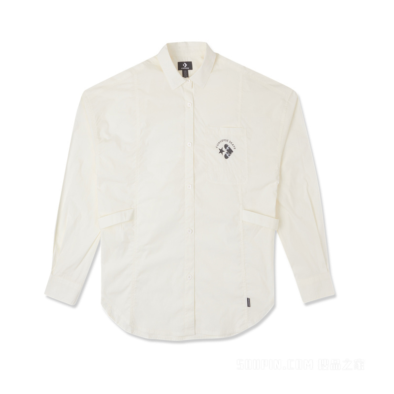 【女子】女纽扣长袖衬衫宽松工装风外套 女款 奶白色