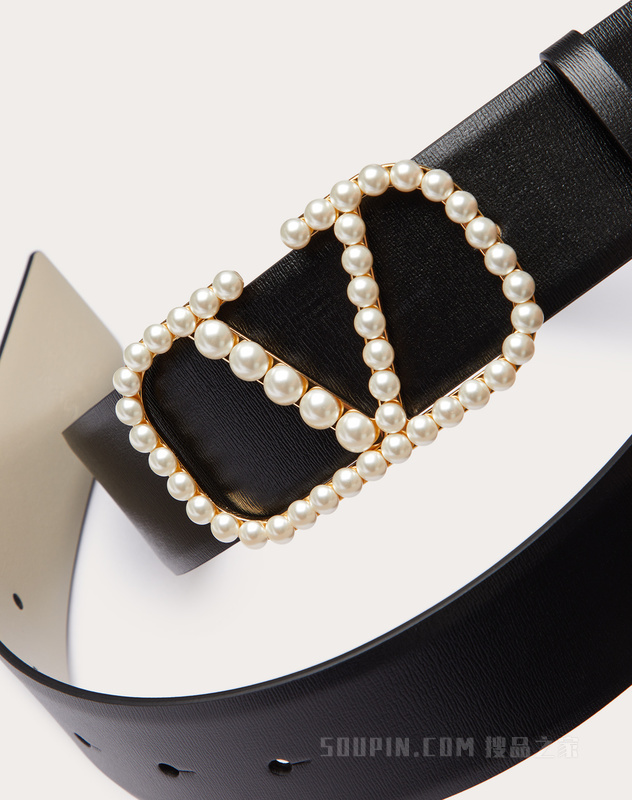 VLOGO SIGNATURE可双面佩戴仿珍珠亮面小牛皮腰带（宽4厘米）