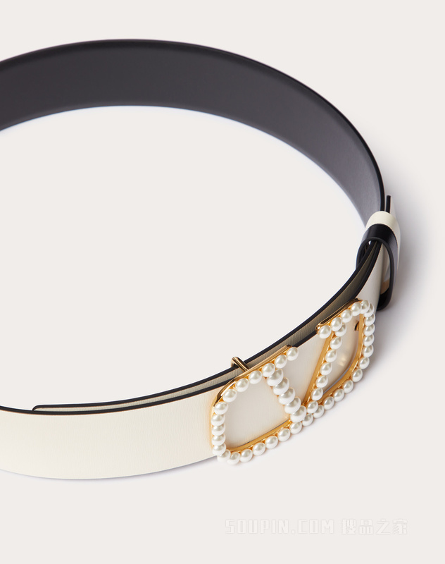 VLOGO SIGNATURE可双面佩戴仿珍珠亮面小牛皮腰带（宽4厘米）