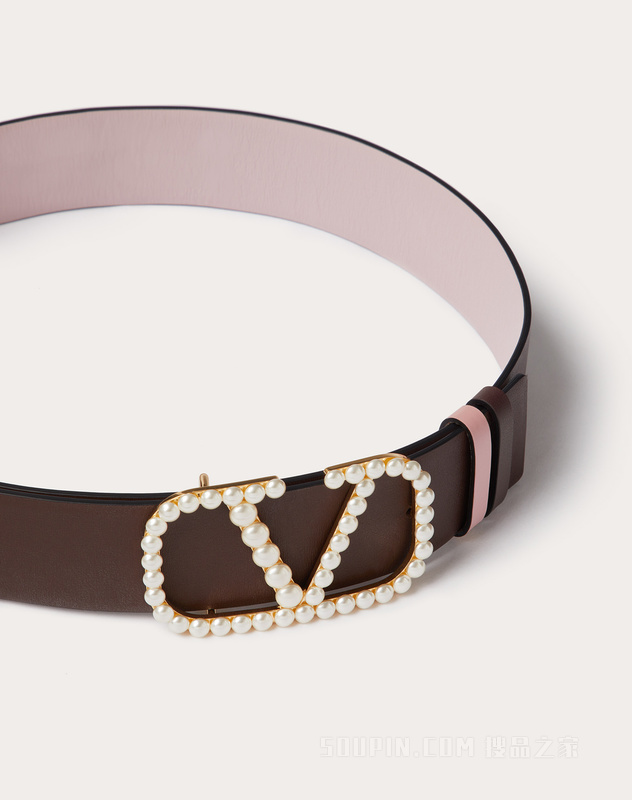 VLOGO SIGNATURE可双面佩戴仿珍珠亮面小牛皮腰带（宽4厘米）