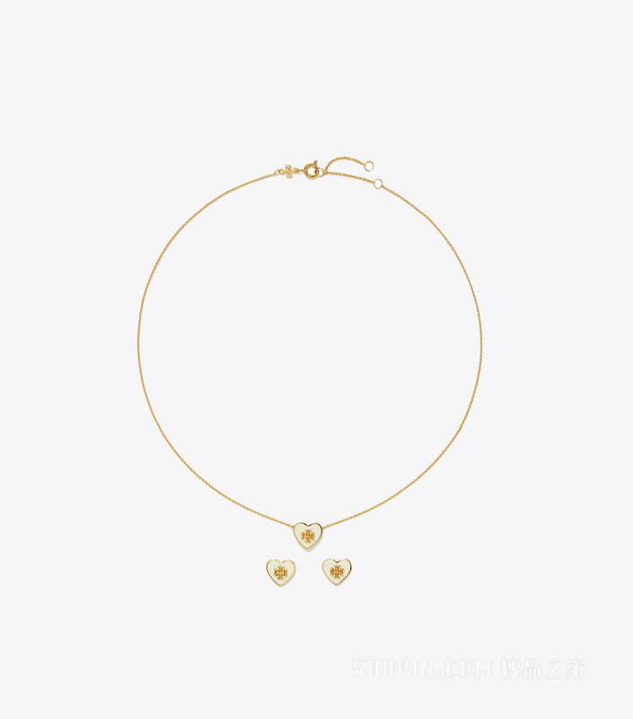 Kira 心形珐琅配饰套装 Tory 金色/新象牙白