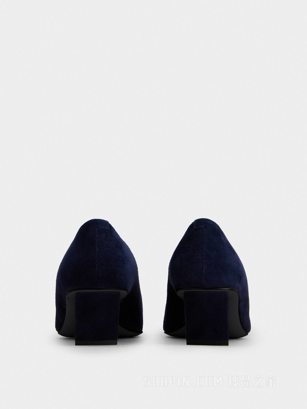 Belle Vivier Stone Buckle Pumps in Suede 蓝色