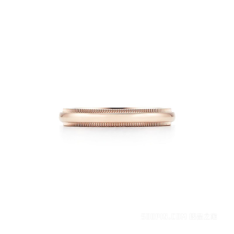 Tiffany Classic™ 系列 18K 玫瑰金珠形边饰婚戒，3 毫米宽。