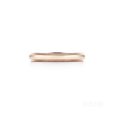 Tiffany Classic™ 系列 18K 玫瑰金珠形边饰婚戒，3 毫米宽。